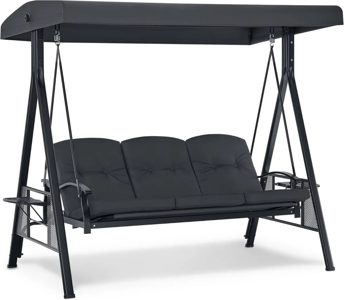 Balancelle de Jardin 3 Places avec Toit Réglable et Porte-Boisson, Fonction Couchage, Charge 360kg