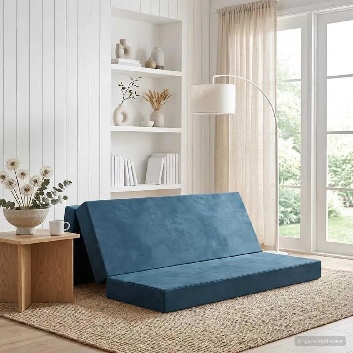 Canapé-lit pliable ergonomique bleu 200x67x45 cm avec housse amovible pour chambre et camping