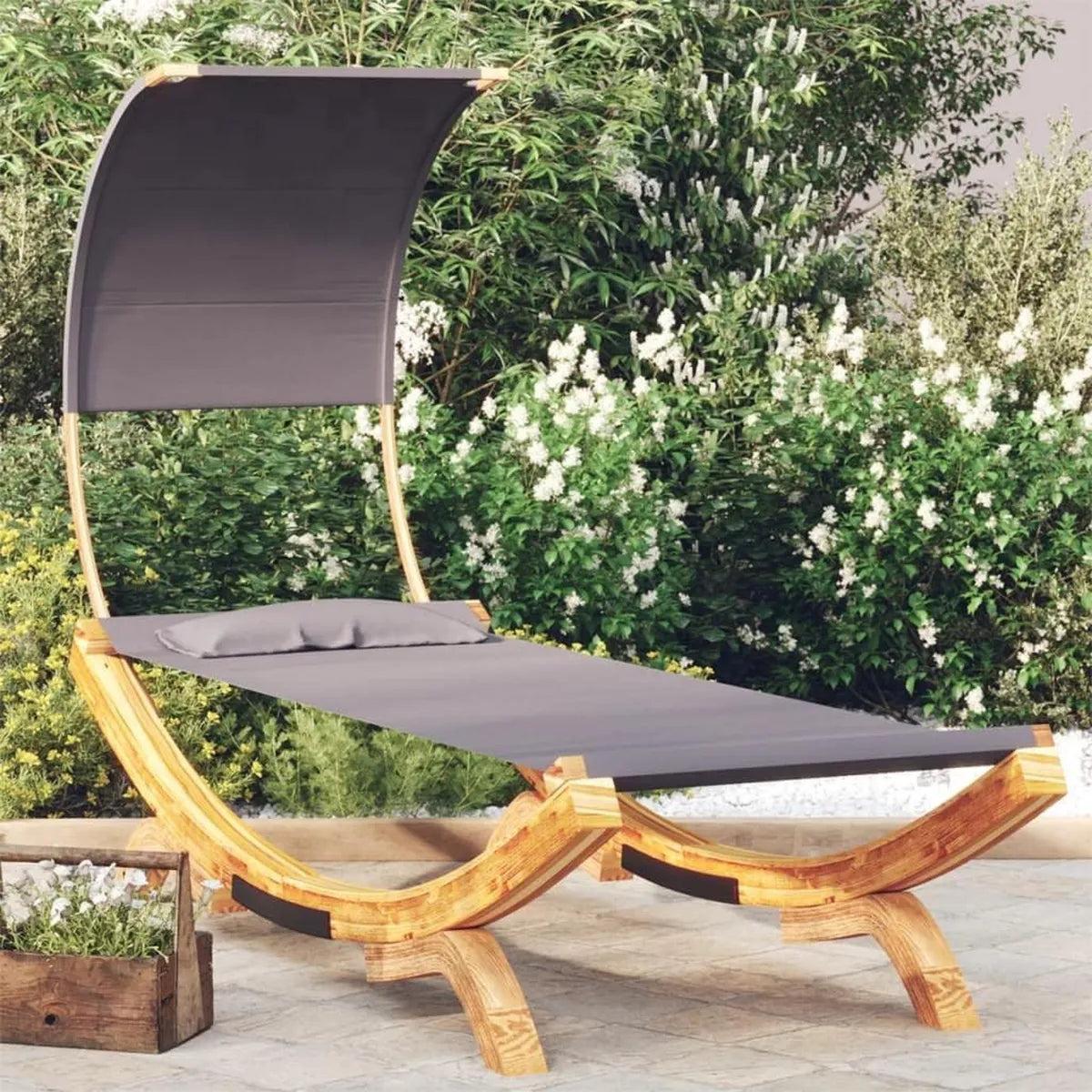 Chaise Longue en Bois Courbé avec Auvent 100x200 cm Anthracite