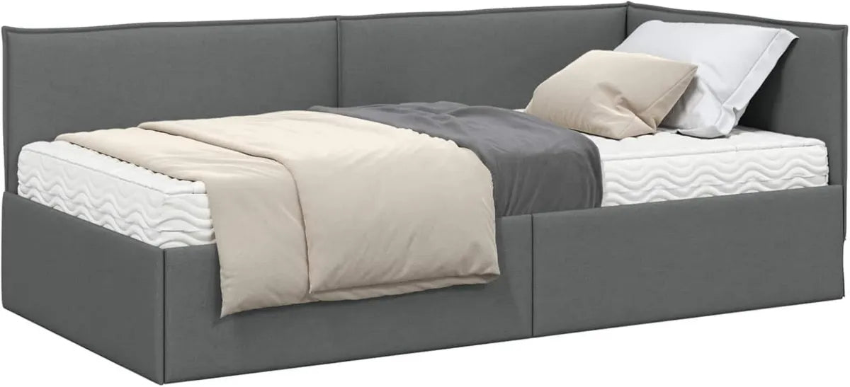 Lit Simple en Velours Gris avec Sommier et Matelas en Mousse, 204 x 94 x 74 cm, Idéal pour Chambre d'Amis