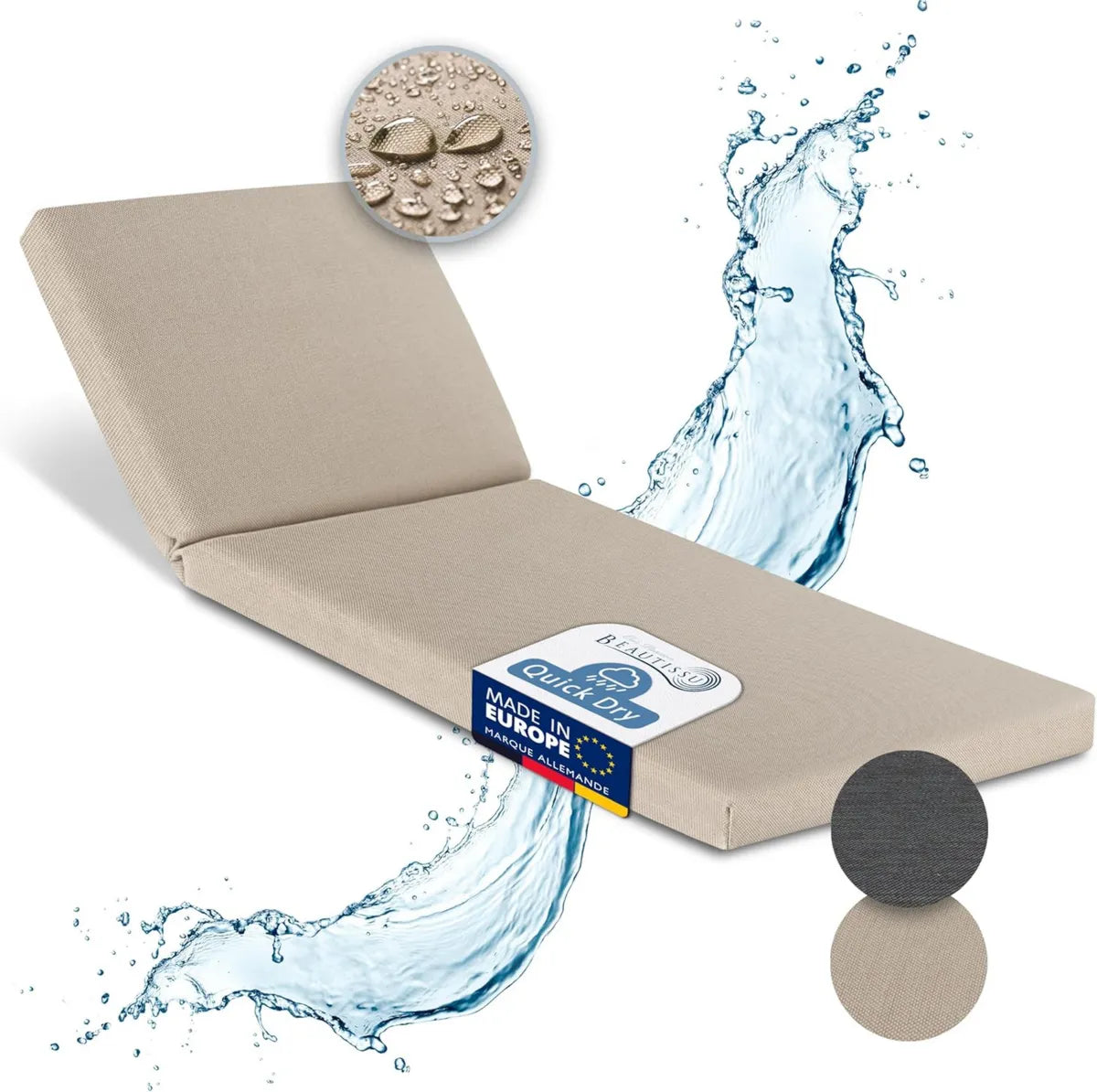 Coussin pour Bain de Soleil Extérieur 190x60 - Imperméable et Résistant aux Intempéries