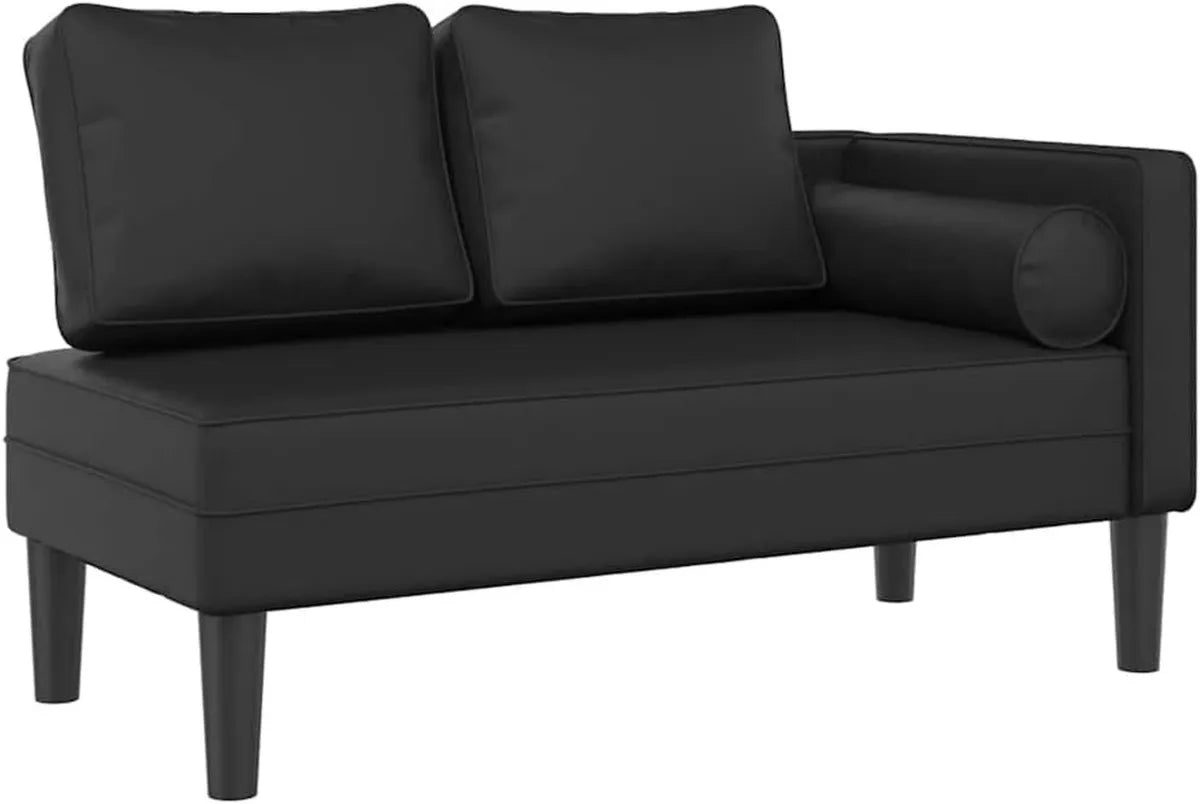 Chaise longue moderne en similicuir noir avec coussins confortables