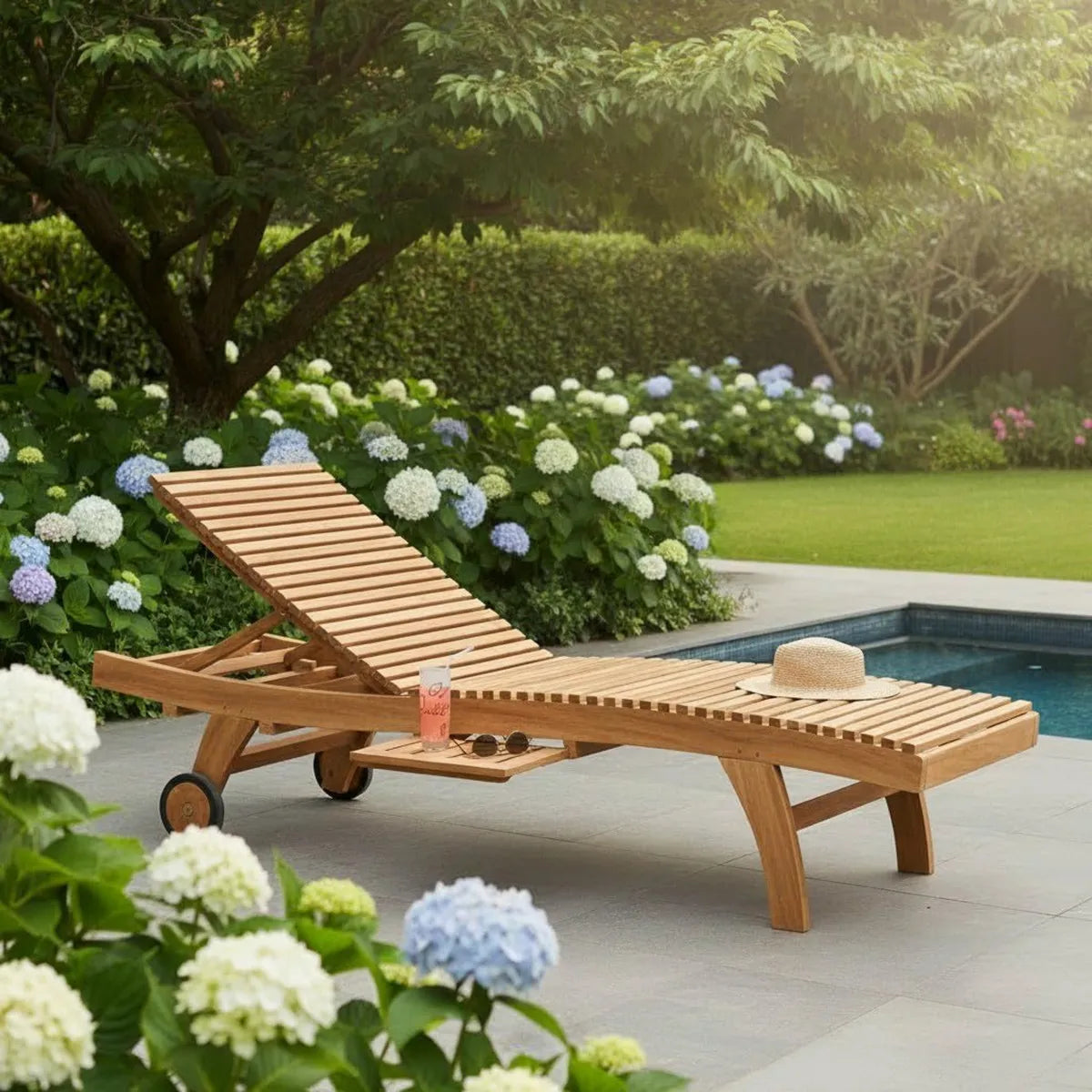Chaise Longue en Teck Massif Beverly pour Terrasse