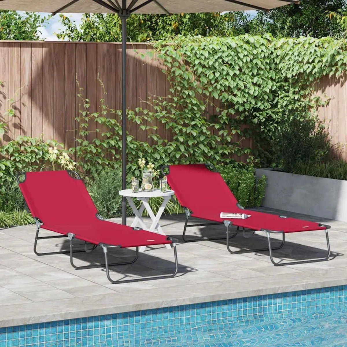 Chaises Longues Pliantes en Rouge - Ensemble de 2 - Confort et Détente en Extérieur