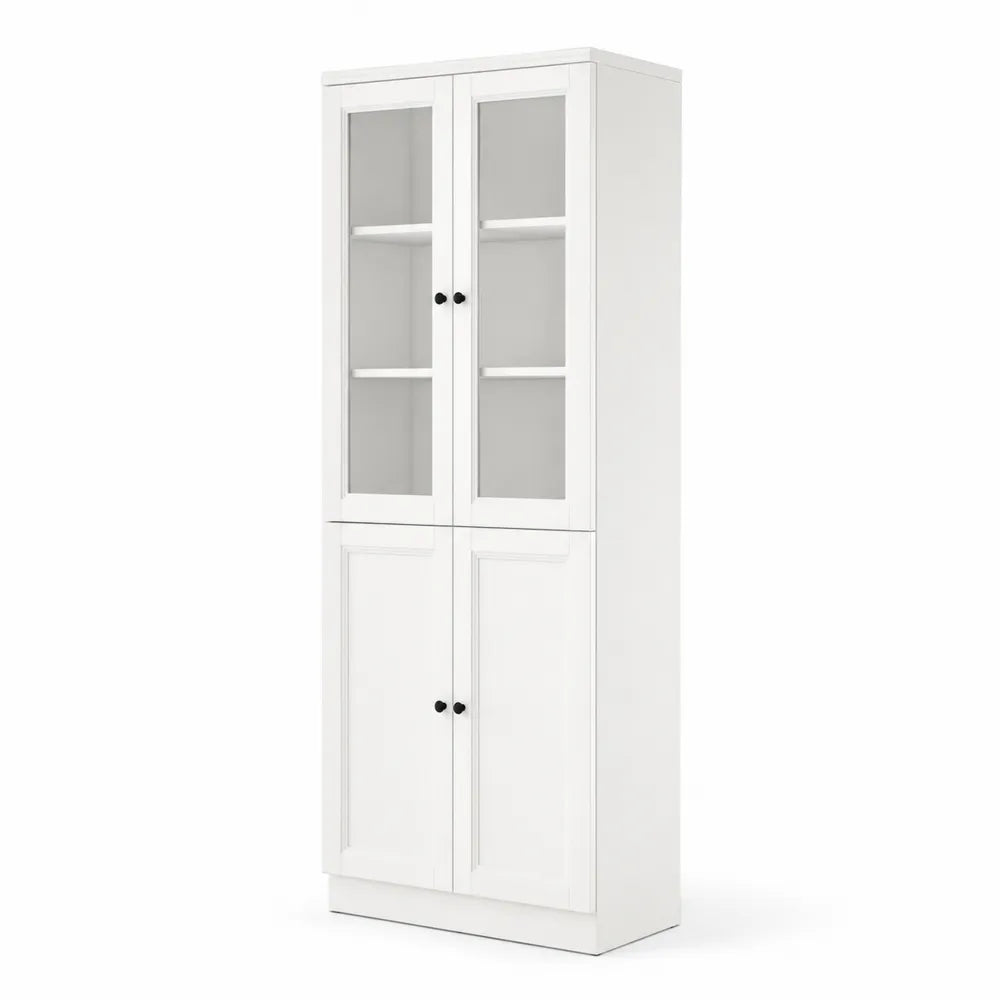 Buffet haut 2 portes vitrées et 2 portes opaques en bois blanc