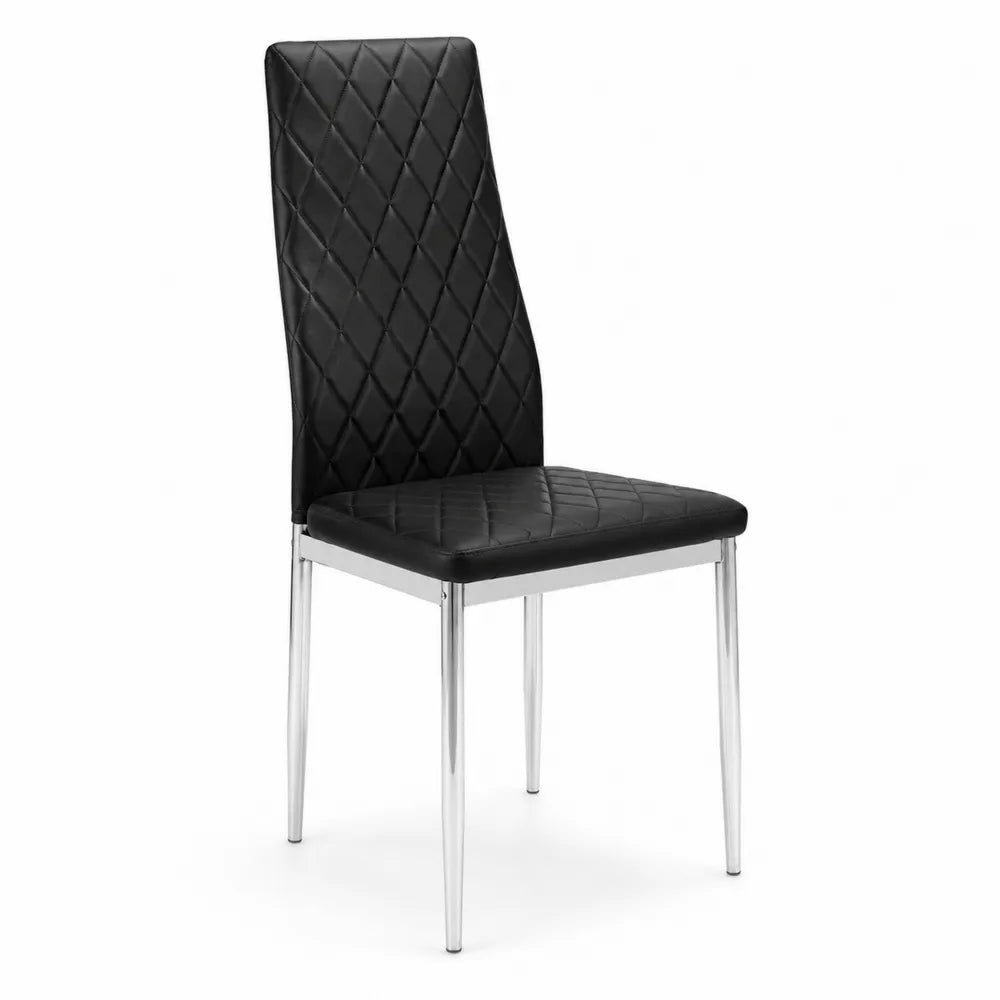 Chaise en cuir synthétique noir avec pieds en métal chromé