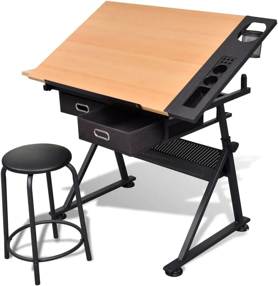 Bureau et table informatique: avec tiroirs, réglable, 2 Tiroirs, inclinable