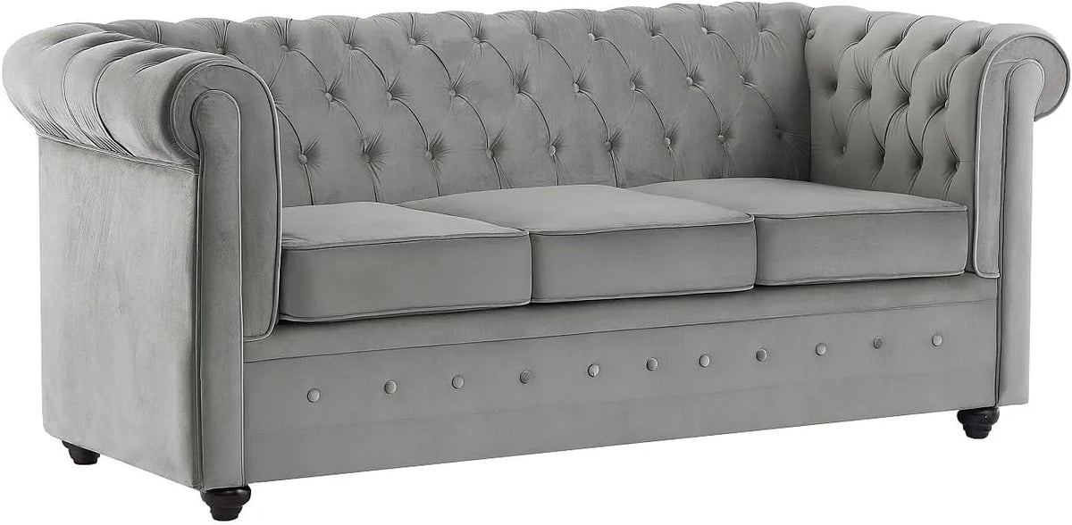 Canapé — convertible, 3 Places, gris, revêtement en velours