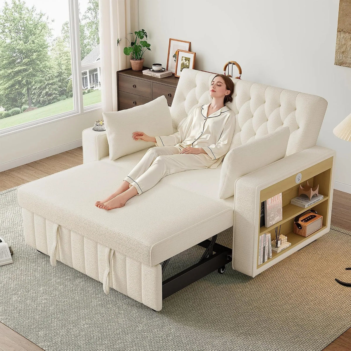 Canapé convertible et canapé-lit — en chenille, avec dossier, avec port USB, pliable, 2 Places, beige, réglable