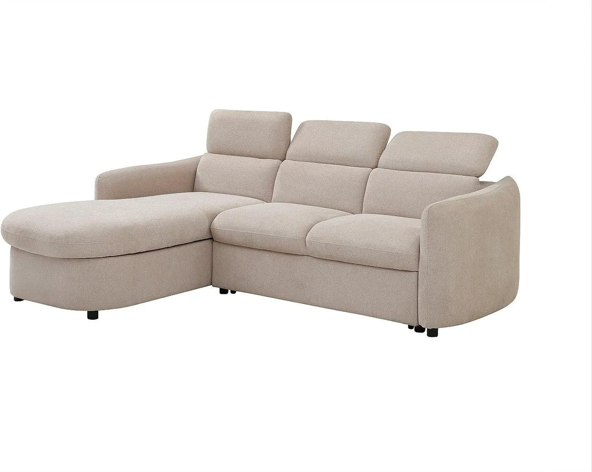 Canapé d'angle et canapé panoramique — RAVIELA, angle gauche, revêtement en tissu, convertible, beige