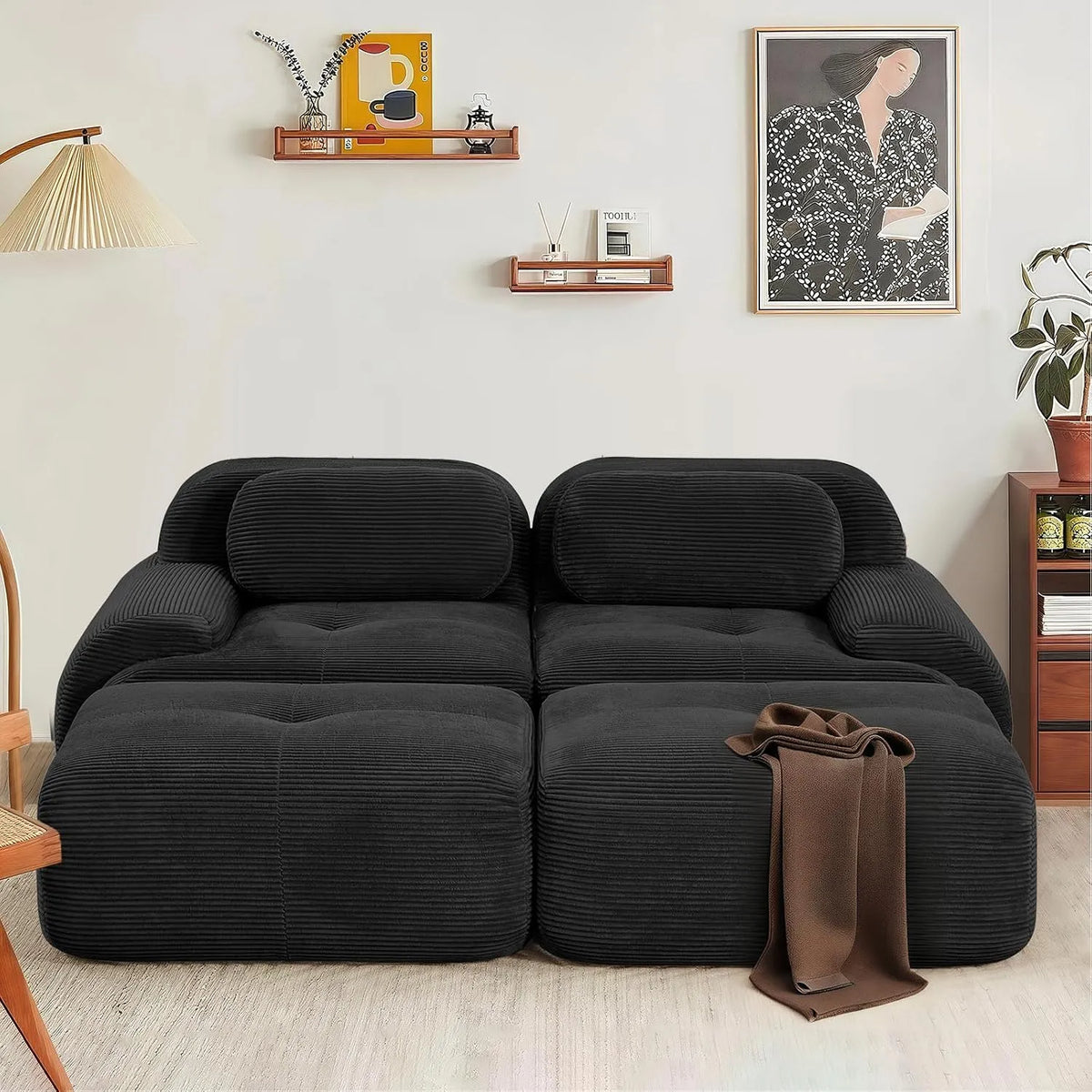 Canapé — assise profonde, revêtement en tissu, avec accoudoirs, 2 Places, noir