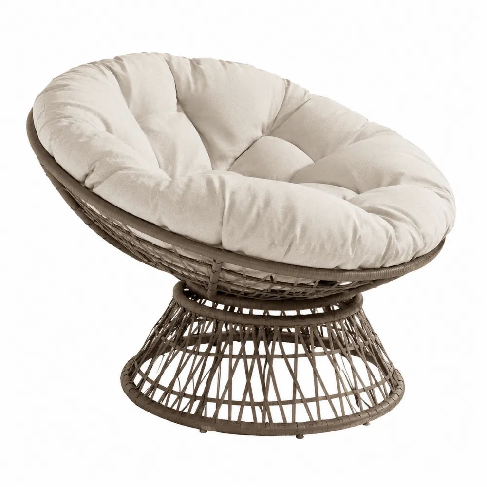 Fauteuil Papasan en Rotin avec Coussin en Tissu Beige