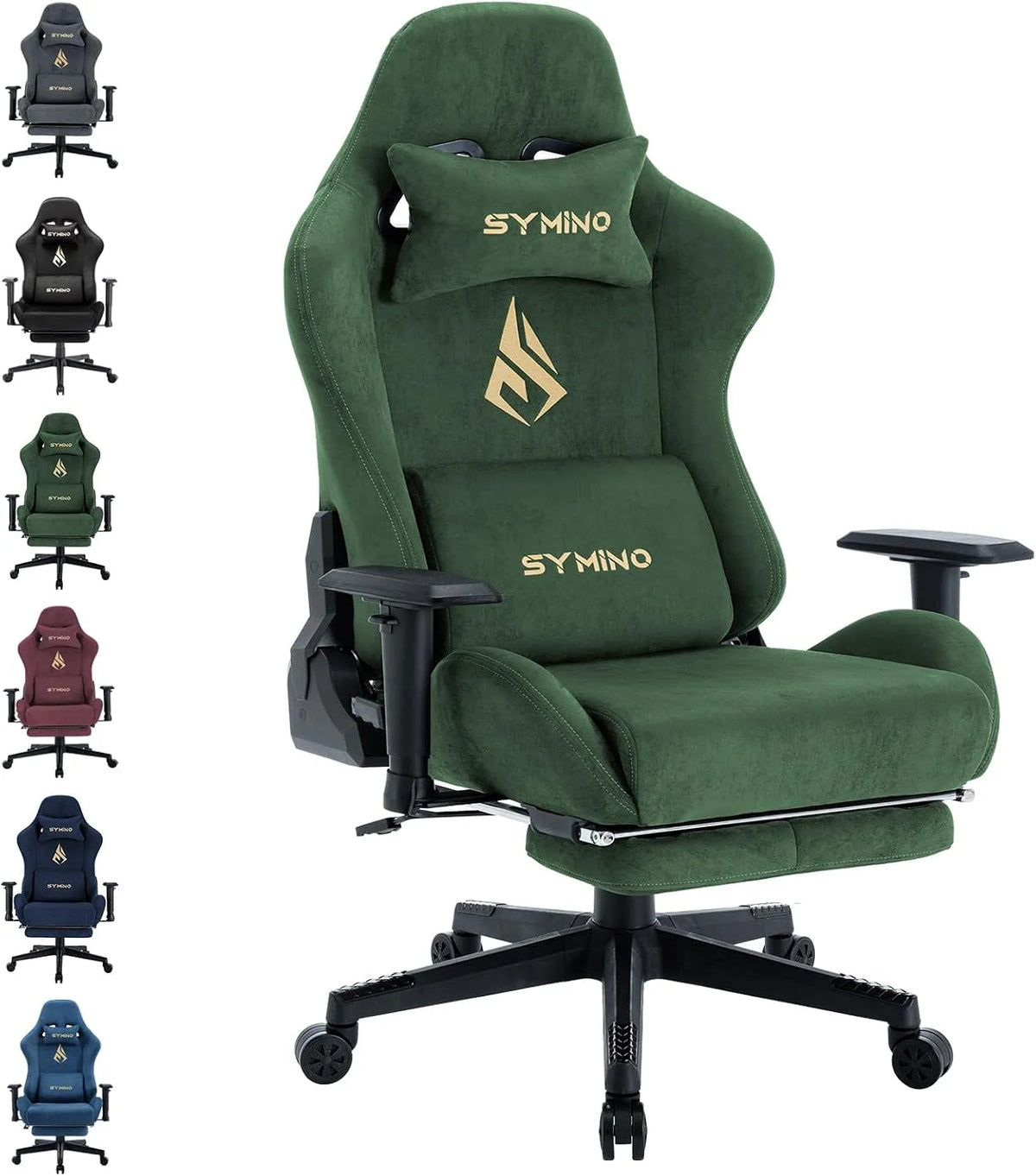 Chaise — avec coussins, pour gaming, réglable, 200kg, vert