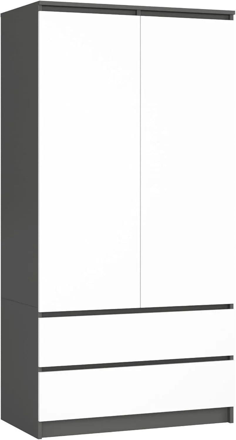 Armoire de rangement — avec rangement, avec tiroirs, 2 Portes, 2 Tiroirs, 90 × 180 × 51 cm, gris