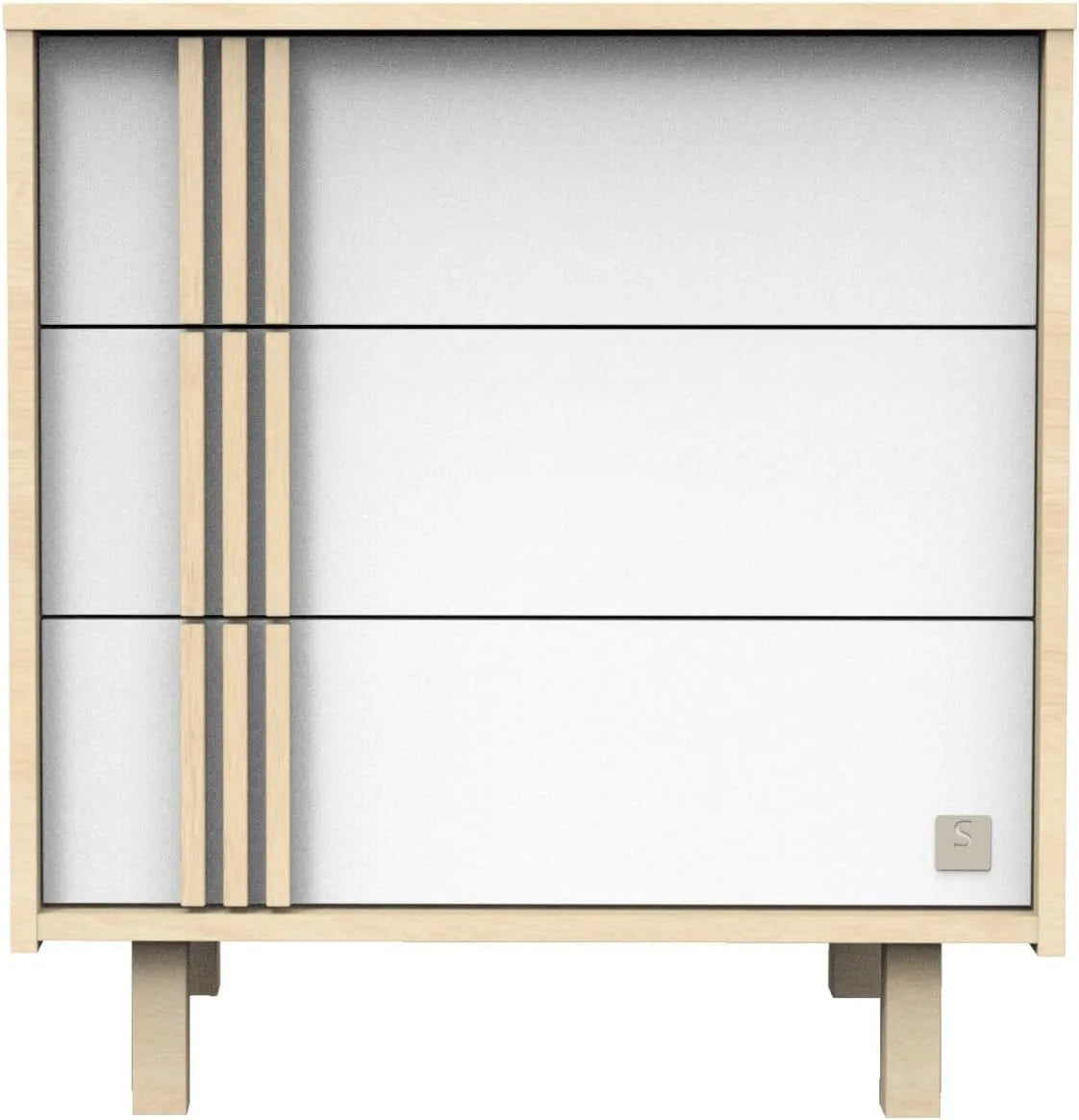 Sauthon Commode et meuble à tiroirs 3 tiroirs en décor chêne Velours et Blanc: en bois, avec tiroirs