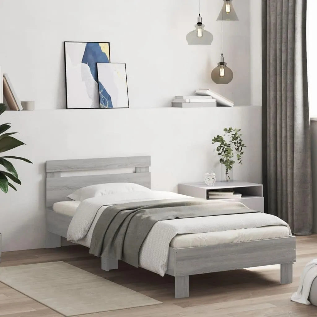 Lit Simple Cadre de lit et structure de lit Tête de Lit et Lumières – affichage LED, 90 × 190 cm, gris