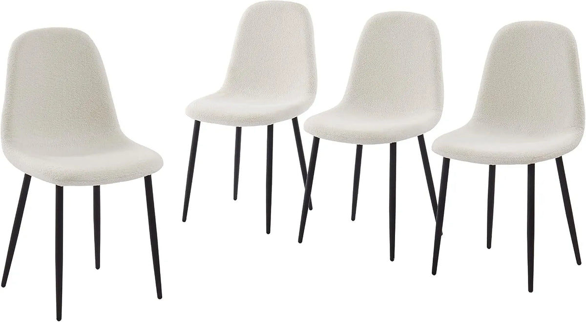 Chaise – en métal, revêtement en tissu, revêtement bouclé, Lot de 4, noir