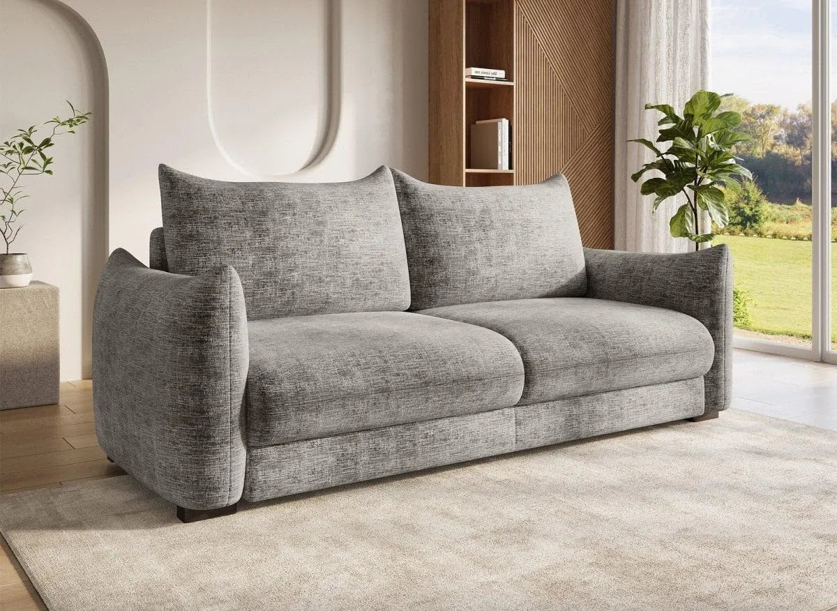 Canapé – convertible, 3 Places, gris, revêtement en velours