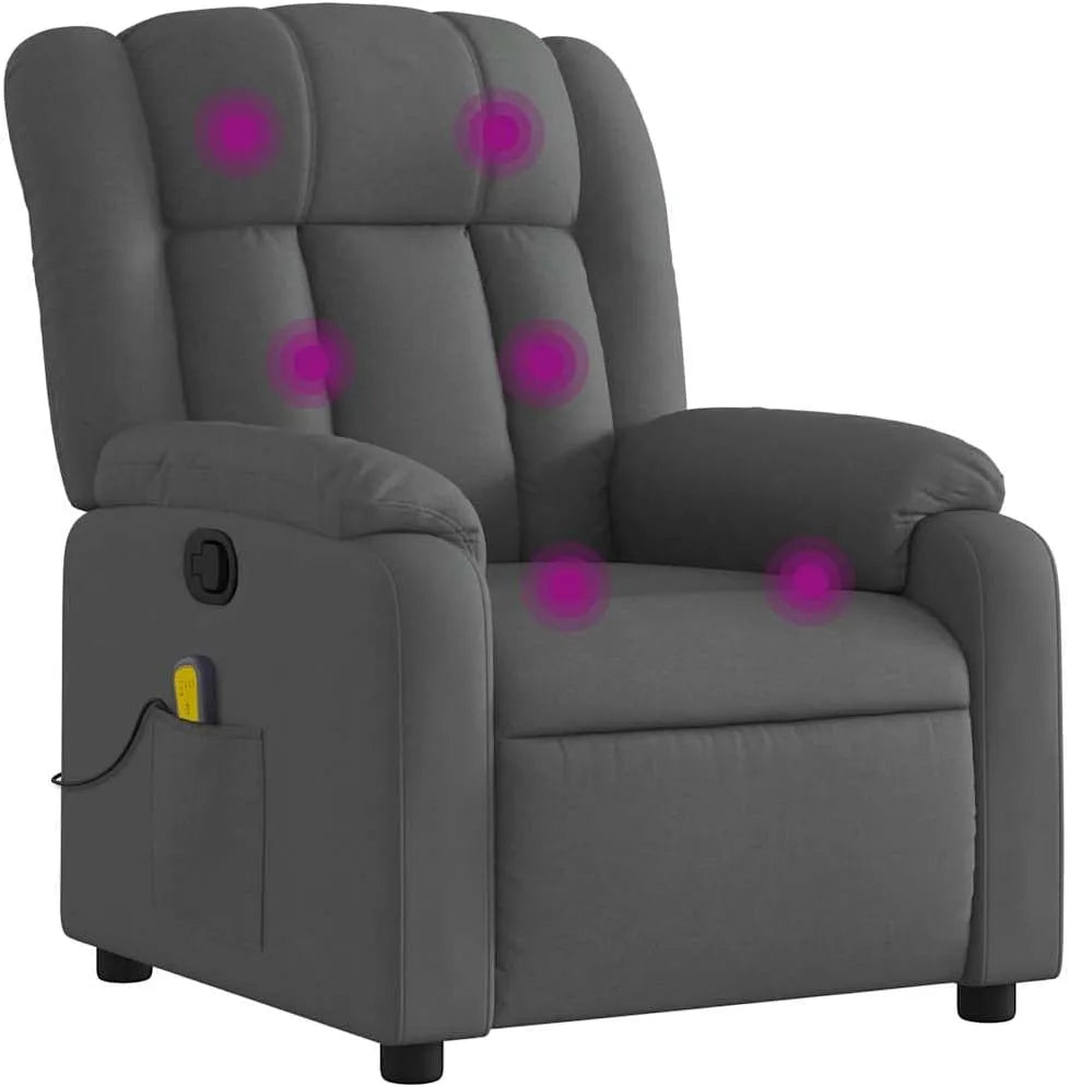 Fauteuil de massage et fauteuil relax — revêtement en tissu, avec accoudoirs, avec dossier, réglable, gris, inclinable