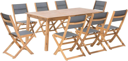 Salon de jardin et ensemble lounge — en bois, pliable, 240 × 100 cm, gris, extensible