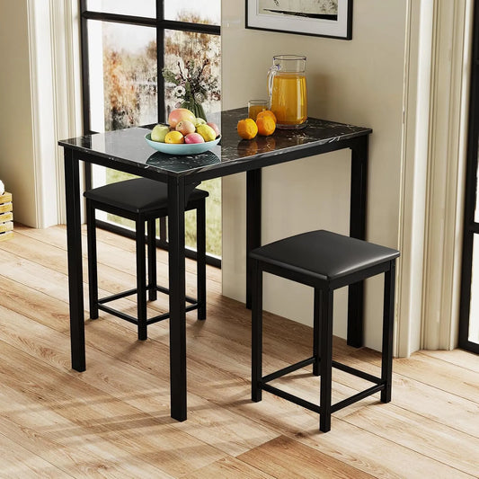 COSTWAY Table Haute Cuisine avec 2 Tabourets – en métal