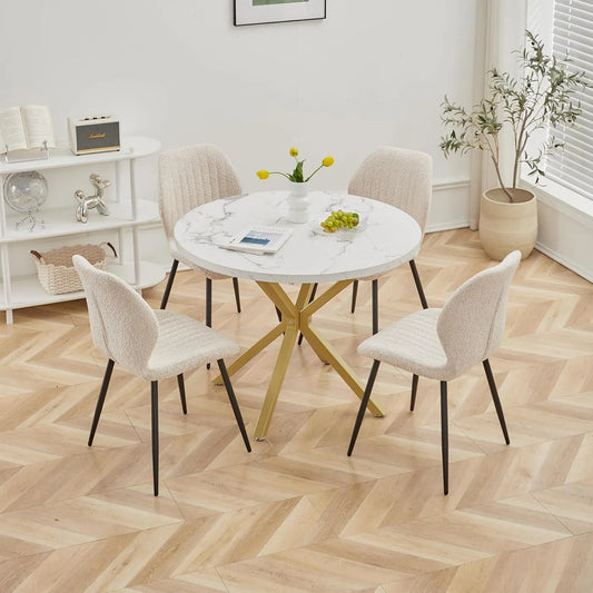 Table à manger et table de salle à manger: MDF, revêtement en tissu, 100 cm, blanc
