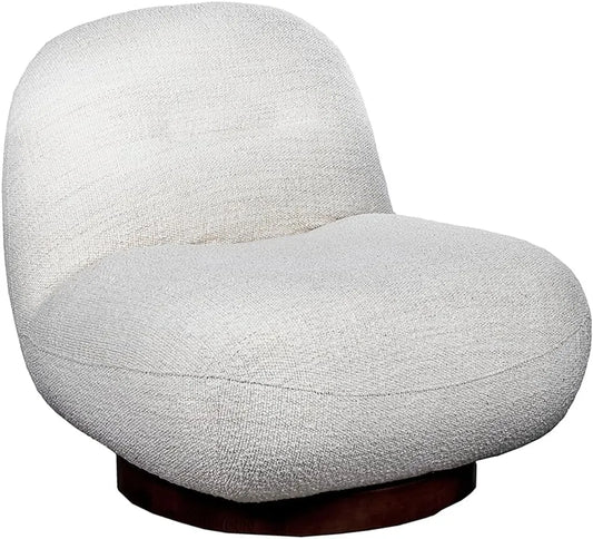 Meubletmoi Fauteuil et chaise rembourrée Rotatif 360° en Tissu Bouclette Blanc écru avec: Coraline, en métal, revêtement en tissu, en bois, pivotant