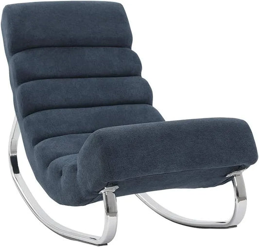 Fauteuil et chaise rembourrée à bascule – revêtement en tissu, en acier, bleu, revêtement en velours