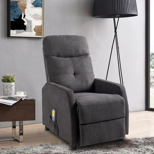 Fauteuil de massage et fauteuil relax – revêtement en tissu, avec dossier, réglable, avec chauffage, gris, inclinable