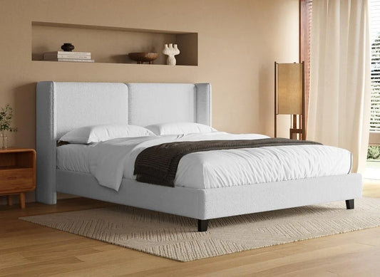 DecoInParis Lit Double en Tissu Effet Peau de Mouton Gris — revêtement en tissu, 180 × 200 cm