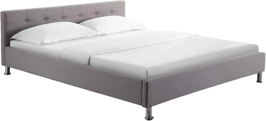 Lit Double pour Adulte Nizza Couchage Queen Size 160 x: en métal, revêtement en tissu, 2 Places, 160 × 200 cm, gris