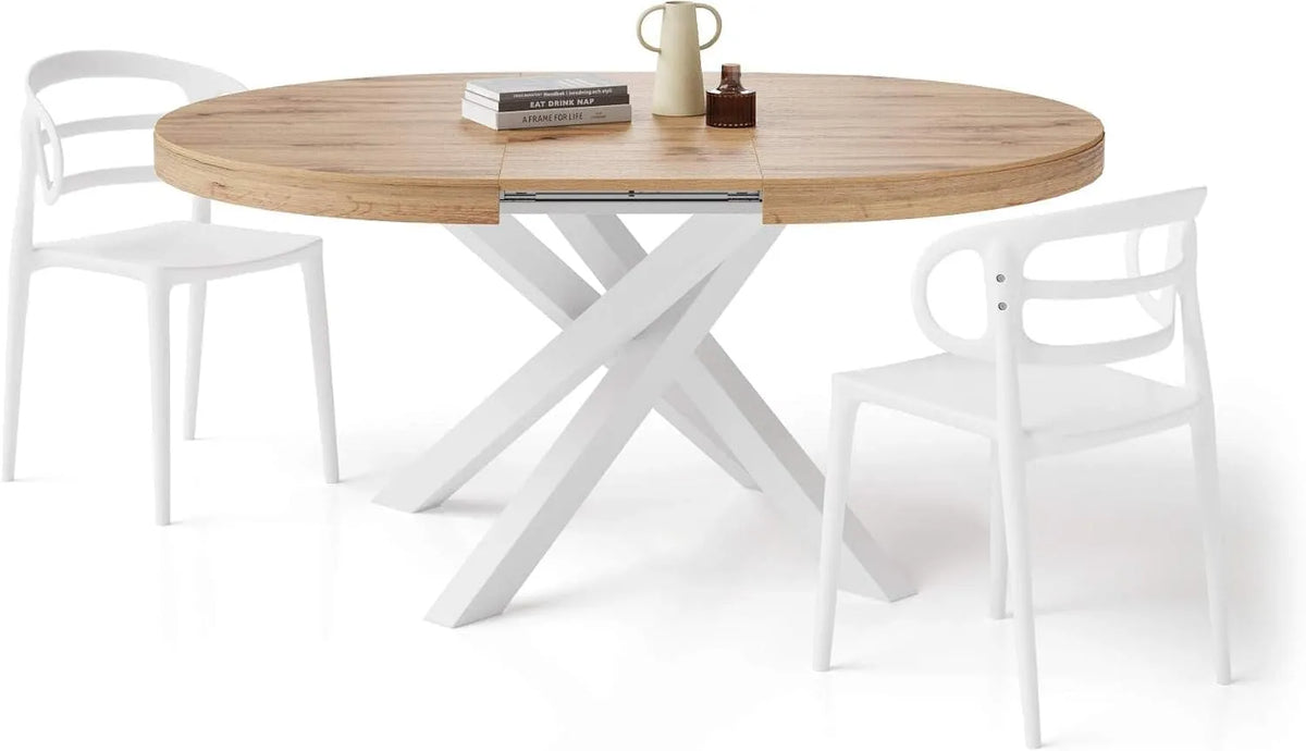 Mobili Fiver Table Ronde Extensible Emma: en bois, 160 cm, blanc
