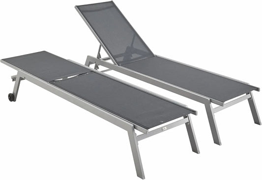 Transats Réglables Elsa - Lot de 2 Chaises Longues en Aluminium et Textilène