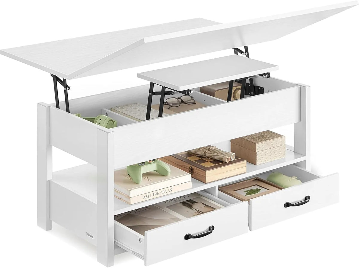 Table Basse Relevable VASAGLE avec Rangements et Vérin à Gaz, Blanc Neige