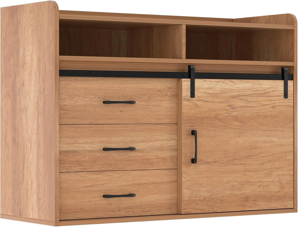 Buffet Scandinave avec Portes Coulissantes et Tiroirs, Bois Blanc et Brun Vintage, 140x80x40 cm