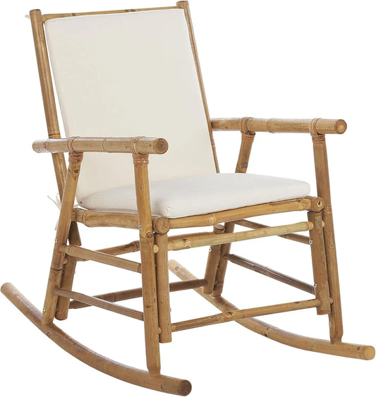 Chaise Longue de Jardin en Bambou avec Coussins Écrus - Style Bohème