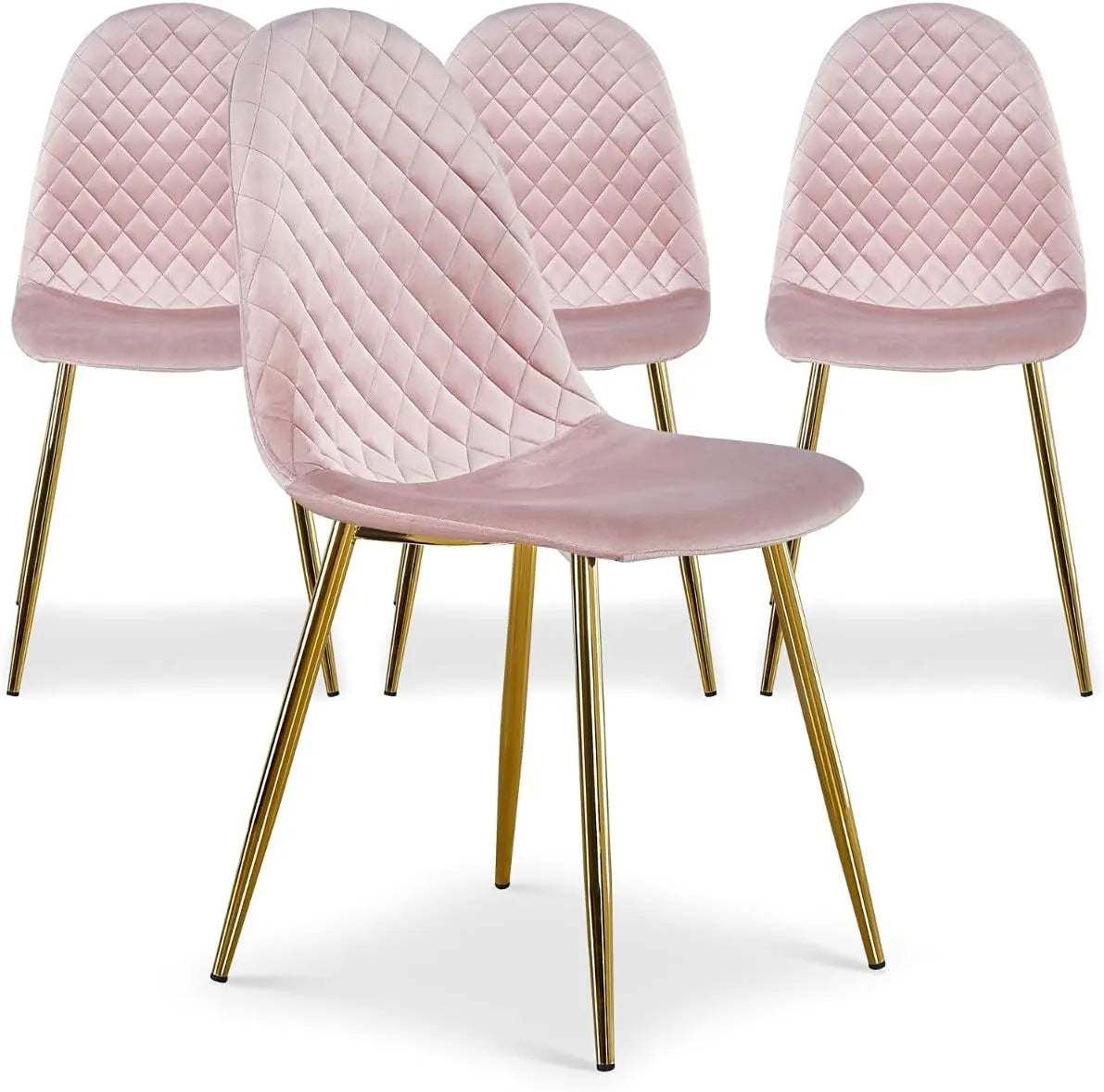 Ensemble de 4 chaises Scandinaves en Velours Rose Matelassé