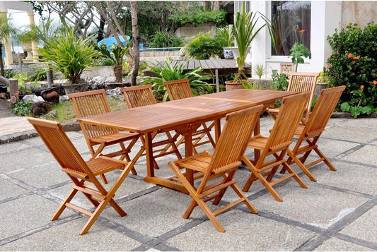Ensemble de Jardin en Teck pour 8 Personnes | Table Rectangulaire et Chaises | Résistant aux Intempéries