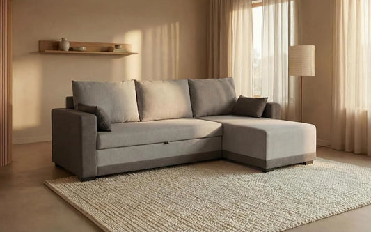 Canapé d'Angle Réversible 4 Places en Tissu Gris avec Décorations