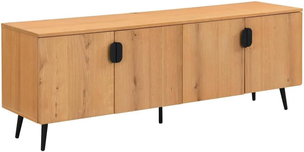 Meuble TV en Chêne et Acier avec 4 Portes - Couleurs Naturelles et Noir - SINOLO