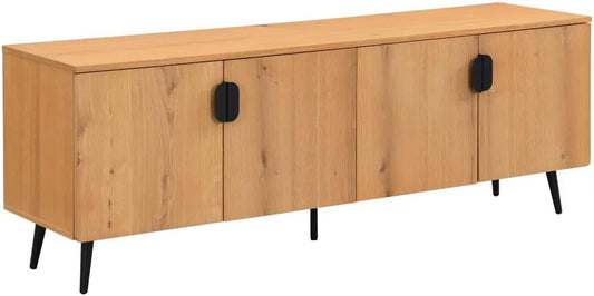 Meuble TV en Chêne et Acier avec 4 Portes - Couleurs Naturelles et Noir - SINOLO
