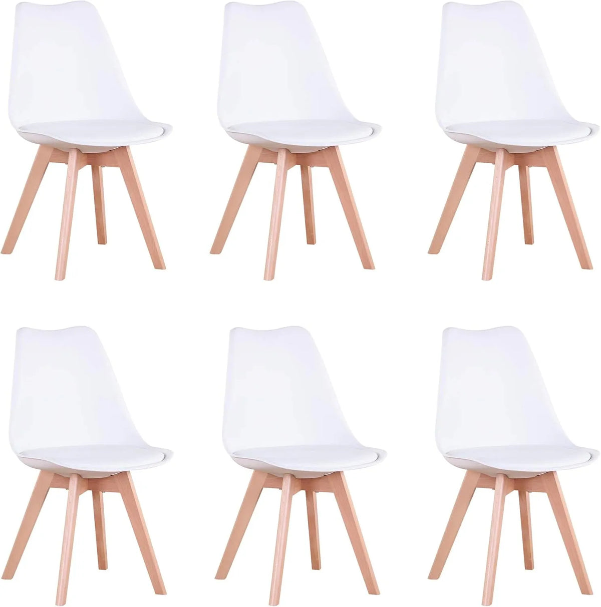 Ensemble de 6 Chaises Scandinaves avec Coussin et Pieds en Bois, Idéal pour Salle à Manger et Salon, Blanc