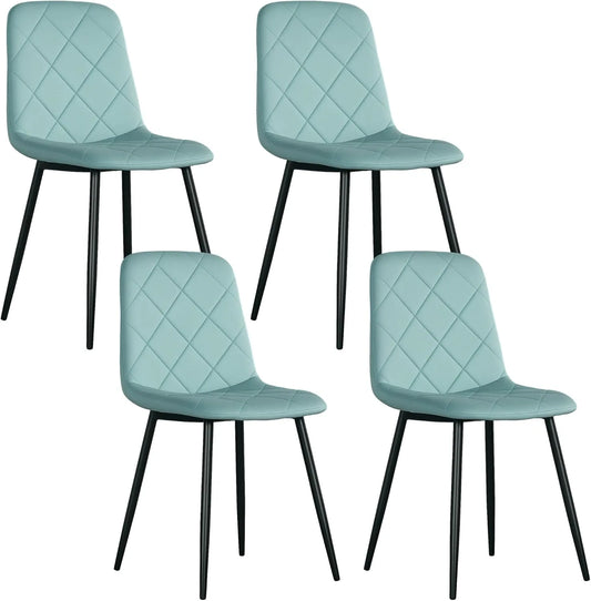Ensemble de 4 chaises de salle à manger vertes avec dossier haut et pieds en acier, rembourrées en tissu velours