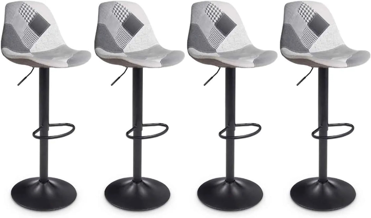 Ensemble de 4 Tabourets de Bar Design Patchwork Noir/Gris/Blanc - Pieds Noirs