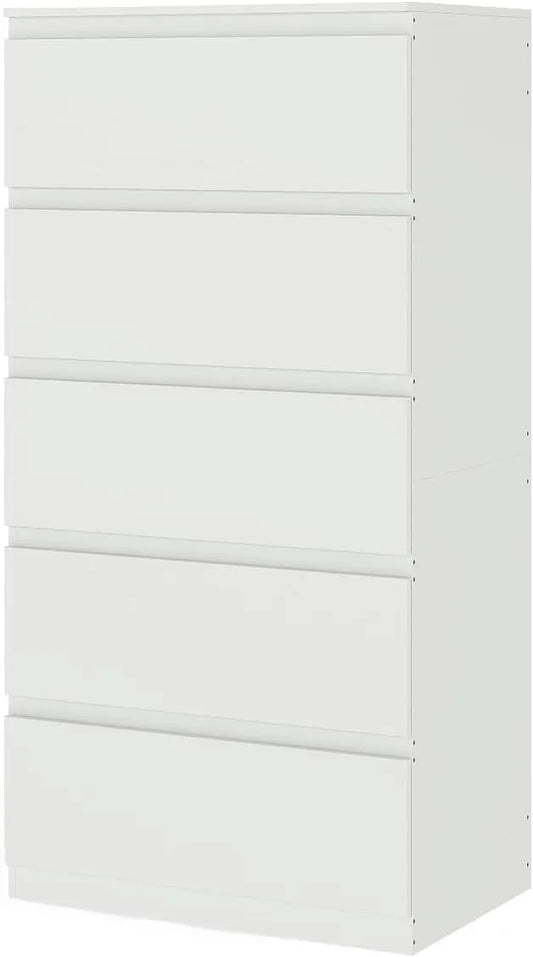 Commode Blanche à 5 Tiroirs pour Salon, Chambre, Enfant et Bureau - 60x40x120 cm