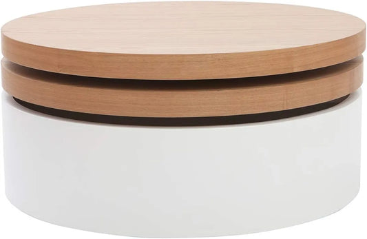 Table Basse Ronde Miliboo avec Rangement Pivotant Blanc et Chêne Clair D80 cm