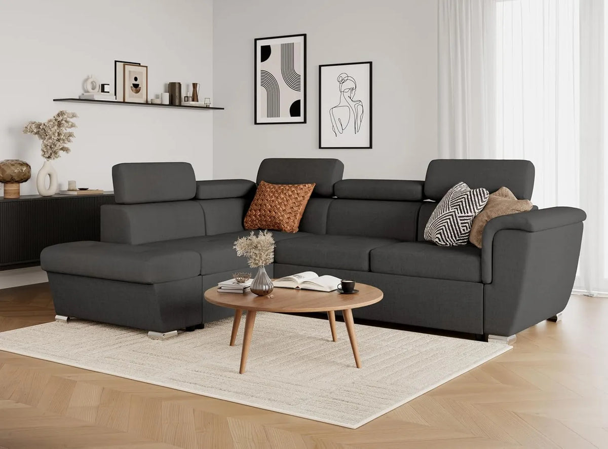 Canapé d'Angle Convertible en Velours avec Rangement et Poufs - LOUNGITUDE Mady