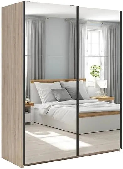 Armoire à Portes Coulissantes avec Miroir, Chêne Sonoma, 153,5 x 60 x 195,5 cm