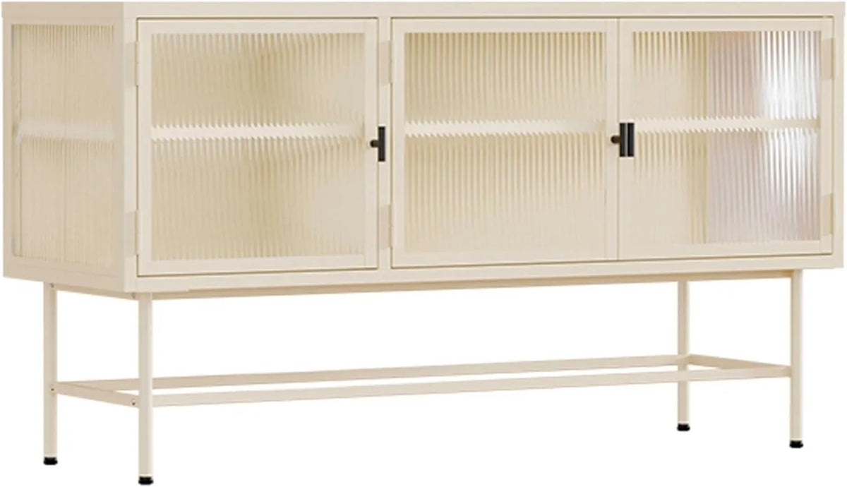 Buffet Contemporain en Métal et Verre Crème 120 cm avec 3 Portes
