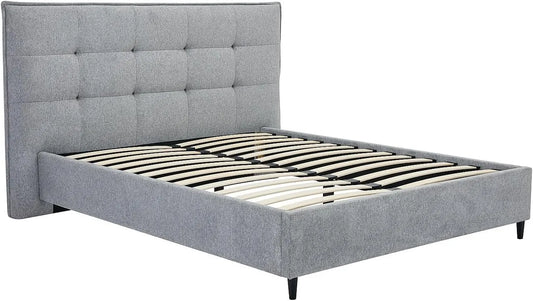 Lit King Size 180x200 cm avec Tête de Lit Capitonnée en Tissu Gris - NIRPIO